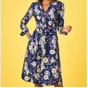 NWT Talbots LS Falling Blossom Floral Belted A-line Cotton Shirt Dress 16